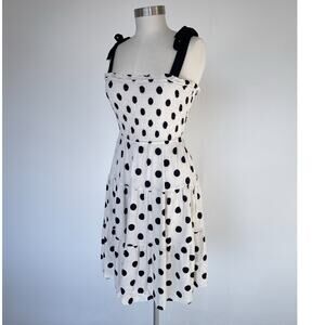 Monteau Black + White Polkadot Sleeveless Dress / Sz S / Shirred Pin Up Retro